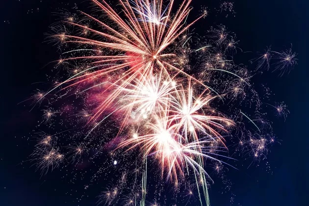 Colourful fireworks and a dark sky